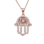 CHIC WHITE TOPAZ HAMSA PENDANT NECKLACE IN ROSE GOLD - Gold Purity:: 10K, P