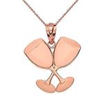 SOLID ROSE GOLD TWO GLASSES OF WINE PENDANT NECKLACE - Gold Purity:: 14K, P