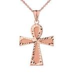 SPARKLE CUT ANKH CROSS PENDANT NECKLACE IN ROSE GOLD - Gold Purity:: 10K, P