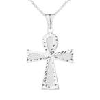 SPARKLE CUT ANKH CROSS PENDANT NECKLACE IN WHITE GOLD - Gold Purity:: 14K,