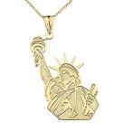 DETAILED STATUE OF LIBERTY PENDANT NECKLACE IN YELLOW GOLD - Gold Purity::