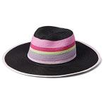 Badgley Mischka Straw Fedora Hat with Contrast Tape Combo Pink Combo One Si