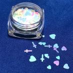 ハートと十字架のホログラムA/ミルキーホワイト/ネイル/レジン封入/オーロラ/クロス/サイズmix