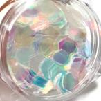 六角形のホログラムC ミルキーホワイト ネイル レジン 封入 オーロラ