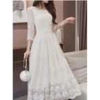 ショッピングマキシワンピ 白ワンピース マキシワンピ 7分袖 レース ワンピース レディース リゾート夏ロング丈 ホワイト パーティードレス 結婚式 大人 女性 謝恩会