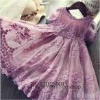 キッズドレスフォーマルドレス子供ドレス子供服ピアノ発表会結婚式白ホワイトパープルレースワンピースナチュラルレースおしゃれ130袖あり