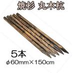 (納期約2週間) (焼杉杭 5本セット) 焼き杉材 丸太杭 丸木杭 木杭 5尺 φ60mm×150cm 60×1500mm 公共工事用杭 多用途杭 約10.5kg