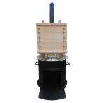 (徳用4点セット) 特撰国産品 激務に耐える マルタ印 末代かまど 1斗用 (羽釜36cm 桧セイロ尺1寸33cm3段 綿ふかし布88×88 3枚付) 4mm鋼板 煙突付きカマド zs