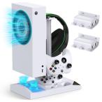充電器スタンド 冷却ファン付き Xbox Series Sコンソールとコントローラー用 垂直デュアル充電ドックアクセサリー 1400mAh充電式バッテ