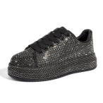 LUCKY STEP Rhinestone Sneakers for Women Platform Sparkly Glitter Bling Ten