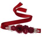 Lauthen.S サッシュベルト 花 パール ラインストーン 結婚式 花嫁 ベビーシャワードレス, ワインレッド, One Size