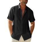 Hestenve Mens Short Sleeve Cuban Camp Guayabera Shirt Cotton Hippie Beach B