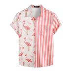 VATPAVE Mens Hawaiian Flamingo Shirts Casual Tropical Short Sleeve Button D