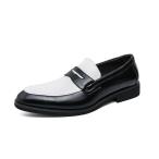 HuitJours Men Black White Two Tone Colors Penny Loafer Slip On Pull on Dres