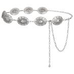 LEACOOLKEY Women Silver Western Concho Chain Belt Boho Metal Western Cowgir