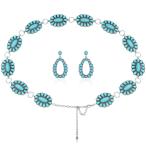 Kenning Turquoise Concho Chain Belt Metal Western Waist Belts for Women Boh
