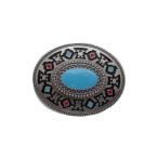 Men Western Fashion Belt Buckle Silver Metal Ethnic Cowboy Turquoise Blue N