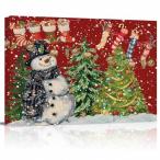 ショッピングsnowman Christmas Canvas Wall Art - Christmas Snowman Snowflakes Pine Tree Stocking