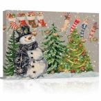 Christmas Canvas Wall Art - Christmas Snowman Snowflakes Pine Tree Stocking