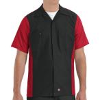 Red Kap Men's Ripstop Crew Shirt, Short Sleeve, Black/Red, Short Sleeve Lar