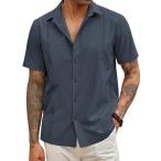COOFANDY Men's Guayabera Shirts Cuban Camp Short Sleeve Button-Down Cotton