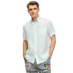 Brooks Brothers Men's Short Sleeve Button Down Linen Sport Shirt, Solid, Bl
