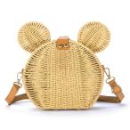 ラウンドラタンストローバッグパース 女性用 ハンドメイド かわいいネズミの耳の枝編み財布 クロスボディ ショルダーバッグ ハンドバッグ, カーキ, O