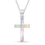 ショッピングオブ 並行輸入品Cross of Faith 象嵌 マルチカラー マザーオブパール .925スターリングシルバー ペンダントネックレス, マザーオブパール