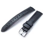 20mm MiLTAT 時計ベルト クロコグレーン ダークグレー グレーステッチ カーブドエンド