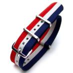 18mm 時計ベルト NATO G10 ナイロン French Flag ブルー&ホワイト&レッド ポリッシュドバックル
