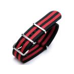 22mm 時計ベルト NATO G10 ナイロン ブラック＆レッド ポリッシュドバックル
