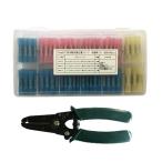 TaiSeiDC 圧着端子 3色 200個 セット ワイヤーストリッパー工具付き 圧着スリーブ 熱収縮チューブ 防水 接着剤付 ケース付き 収縮率3:1 (赤4.5 青5.5 黄6.5)