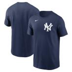 NIKE ナイキ MLB 半袖Tシャツ メンズ ニューヨーク・ヤンキース ヒューズ ワードマーク コットンティー 紺 ネイビー 正規品 N199-44B-NK-0U5