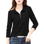 Yahoo! Yahoo!ショッピング(ヤフー ショッピング)[ジョプリンアンドコー] 5カラー S〜XL 長袖ポロシャツ フェイクボタン 襟付き ビジネス スポーツウェア 通年 レディース（ブラック M）