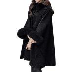 Yahoo! Yahoo!ショッピング(ヤフー ショッピング)[ラクサス] ロング丈コート ポンチョ風 アウター 袖ファー付き おしゃれ 暖かい 上品 厚手 レディース （ブラック M）