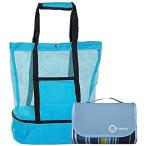 Yahoo! Yahoo!ショッピング(ヤフー ショッピング)TOTE AND BAG SET メッシュビーチバッグ、クーラー防水レジャー折りたたみシート付きプールバッグ、レジャーシート （ブルー）