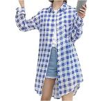 ［エムエルーセ］ ４色展開 長袖 ロングシャツ シャツワンピ 羽織り ゆったり ミディ丈 ロールアップ袖 春 夏 秋 レディース (ブルー M)