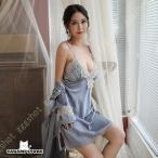 肌にやさしい ネグリジェ パジャマ ワンピースパジャマ ホームウェア  レース胸元 ネグリジェ シルク ゆったり ランジェリー 優雅 透け感