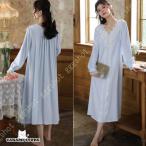 ネグリジェ レディース ルームウェア パジャマ ナイトドレス レース ドレス ワンピース ルームワンピース ロング丈 長袖 フレア レース刺繍 フリル 大人