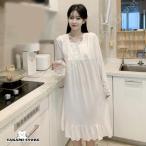 ネグリジェ ルームウェア ワンピース パジャマ 長袖 ナイトウェア 可愛い 長袖 大きいサイズ ルームワンピース 姫系パジャマ 蝶結び コットン 柔らか 吸汗