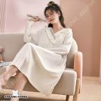 レディース パジャマ ワンピース 姫系ネグリジェ レース リボン Vネック ルームウェア 長袖 春秋 吸汗通気 保温 冷房対策 部屋着 大人可愛い ゆったり 着痩せ