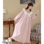 ネグリジェ ルームワンピース パジャマ 綿 ルームウェア 長袖 寝巻き 部屋着 ロング丈 春夏秋 お姫様気分に レディース 大人可愛い エレガント ナイトウェア