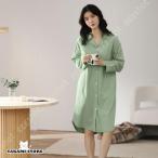ネグリジェ パジャマ ルームワンピース 前開き 長袖 ワンピース 大人可愛い 体型カバー ゆったり シャツワンピース 綿 柔らかい マルキ日 ひざ丈 ナイトウェア