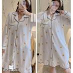  One-piece пижама модный симпатичный женский весна осень неглиже хлопок V шея длинный рукав салон одежда Heart рисунок одноцветный свободно удобный одежда салон One-piece часть магазин надеты 