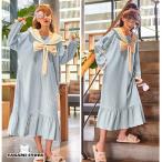 部屋着 ワンピース ネグリジェ 姫系 ルームウエア パジャマ 寝間着 ロングネグリジェ 春秋 長袖パジャマ 姫風ワンピース蝶結び フリル ルームワンピース