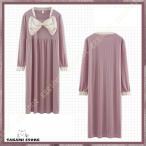 ネグリジェ ロングワンピース ルームウェア パジャマ 長袖 蝶結び パフスリーブ ルームワンピース 綿 コットン 吸汗 肌に優しい 部屋着 フリル 可愛い お姫様