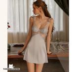 ナイトウェア ネグリジェ レース刺繍 リボン付き レディース ルームウェア アンダーウェア ノースリーブ ストラップ カップ付き 誘惑 ナイトドレス