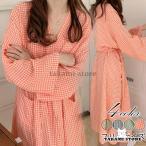 ネグリジェ レディース ナイトウェア ロング丈 長袖 ワンピース 浴衣 チェック柄 ルームウエア 部屋着 カジュアル 春秋 おしゃれ 可愛い ギフト