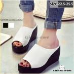 サンダル レディース ウェッジソール ミュールサンダル レザー 厚底 ヒール 歩きやすい 靴 軽い オフィス スリッパ 春夏 トレンド 美脚