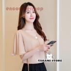 ブラウス レディース 8色 半袖 白 オフィス 春夏 40代 20代 トップス シャツ Vネック シフォン きれいめ 可愛い 着痩せ 韓国風 おしゃれ 大人 上品 通勤 OL 新品